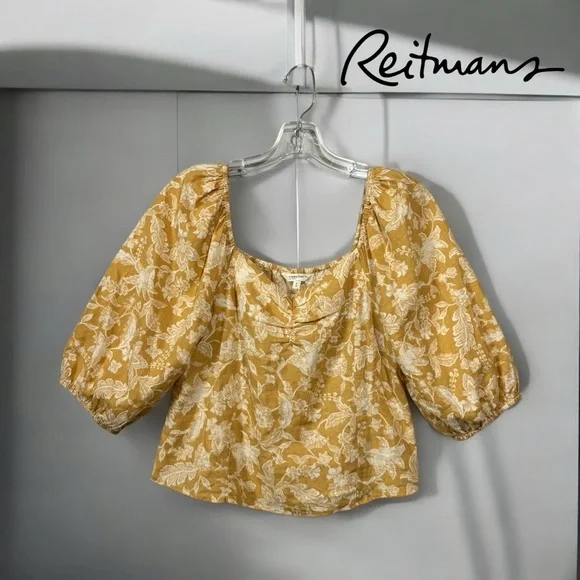 NWOT, Reitmans, Yellow Cropped Floral Blouse, Small - Picture 1 of 7